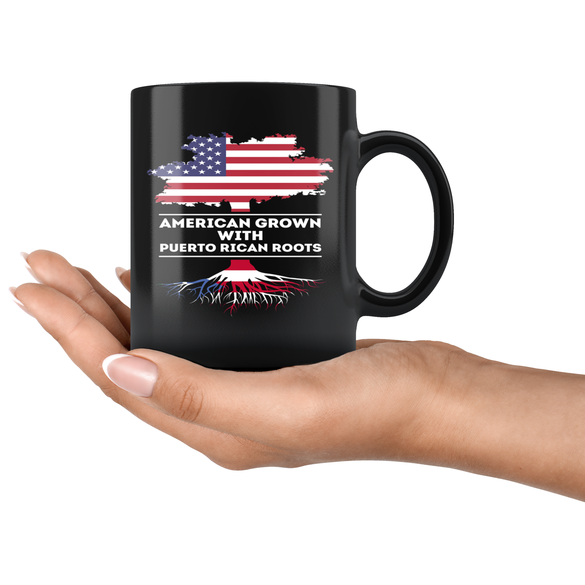 Mug Puerto Rican -American, Puerto Rican Heritage - American grown with Puerto Rican roots mug - Puerto Rican Gift (11oz) Black
