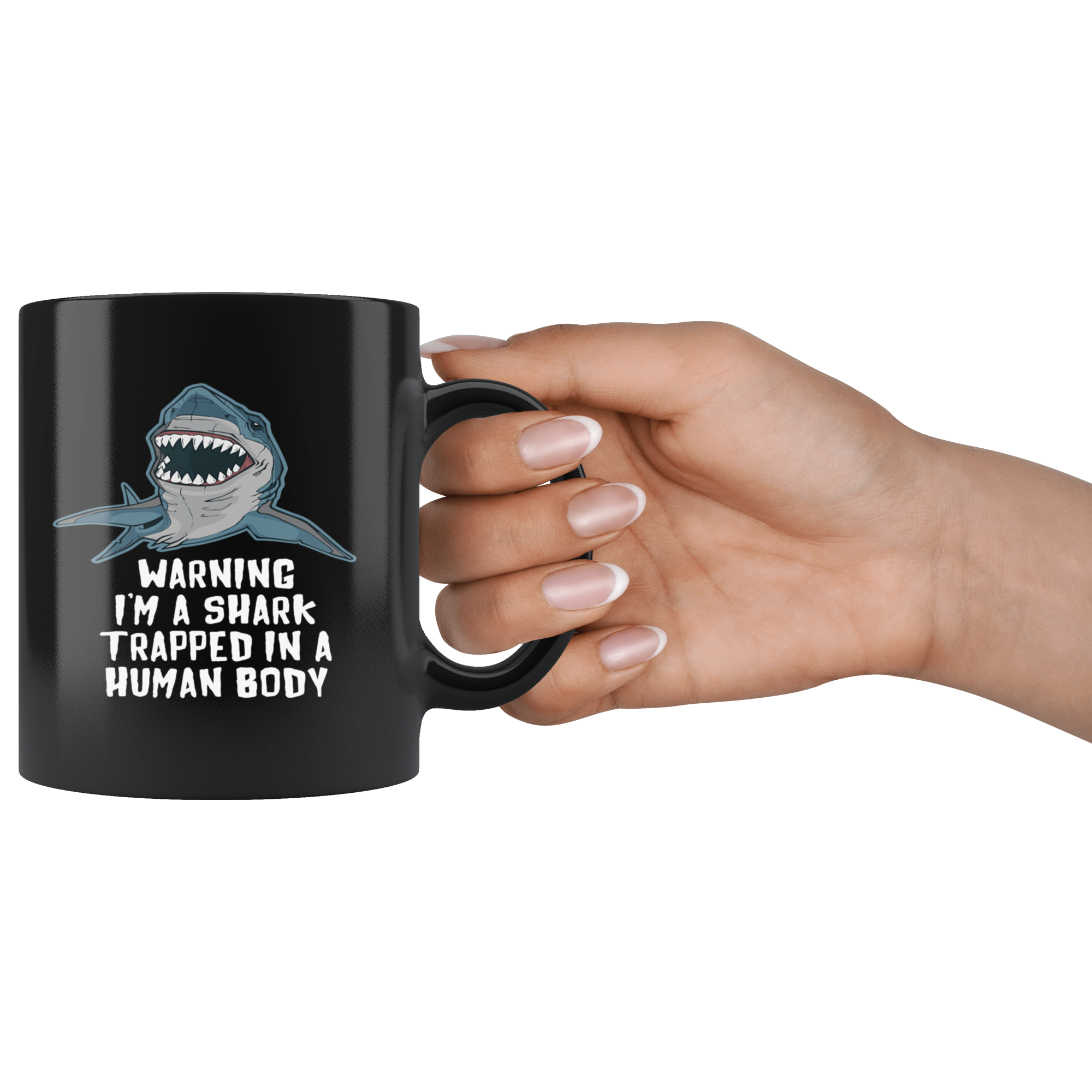 Mug Brazilian Jiu Jitsu BJJ - Warning I'm a shark trapped in a human body mug - BJJ Coffee Cup BJJ Coffee Mug (11oz) Black