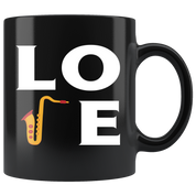 Saxophone LOVE Saxophone Gift, Christmas, Birthday Present for Saxophone enthusiast Black Mug