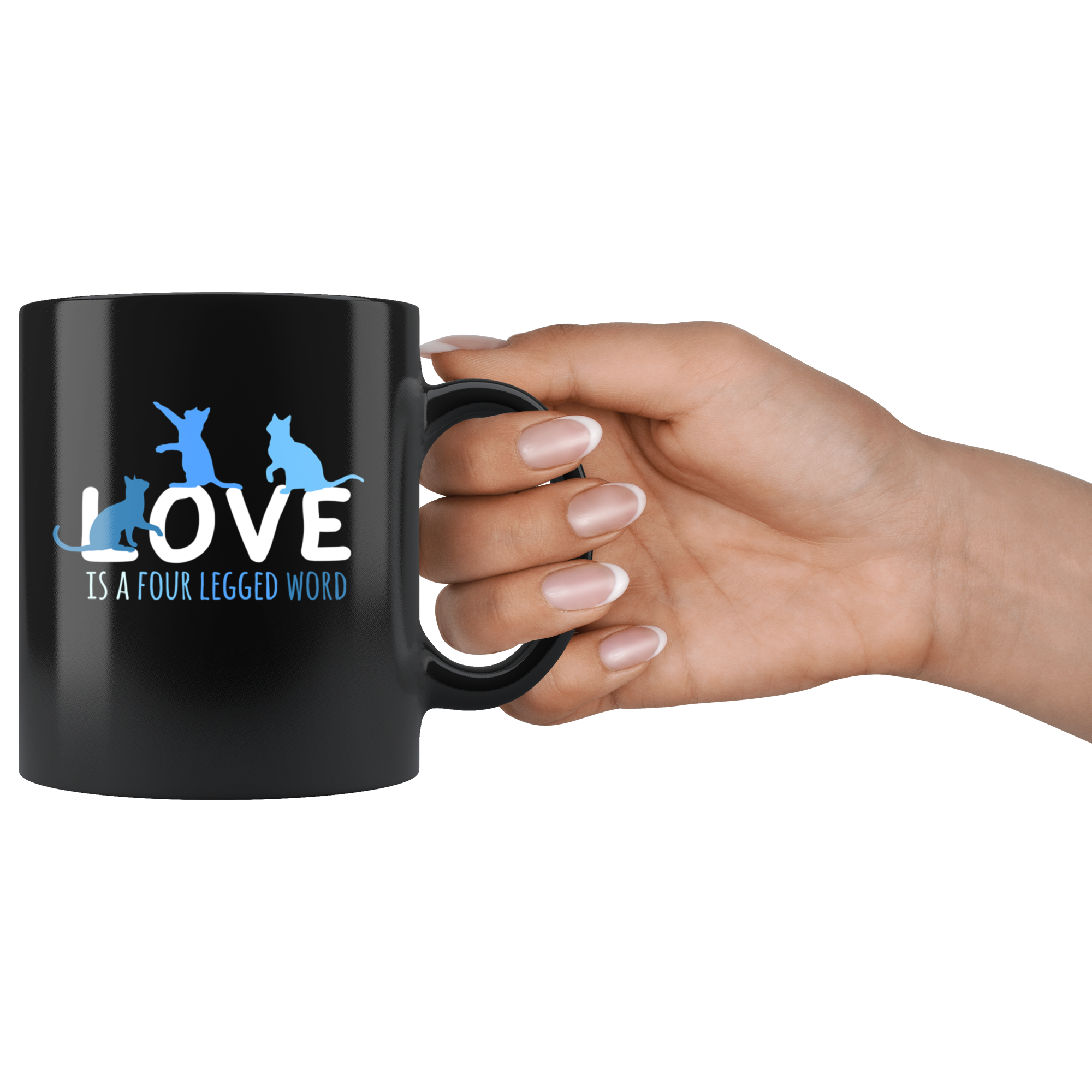 Cats gifts cats mugs - Love is a four legged word mug - cats cup cats cups cats funny (11oz) Black