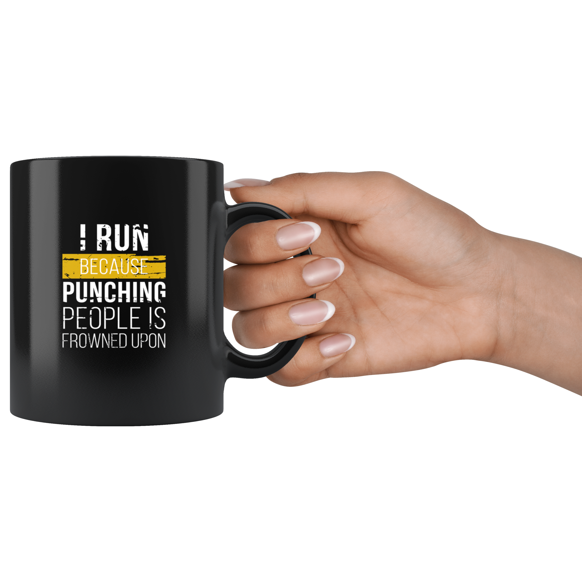 Mug Running Running Gifts - I run because punching people is frowned upon mug - Gifts Runners Running Coffee Mug Black (11oz)