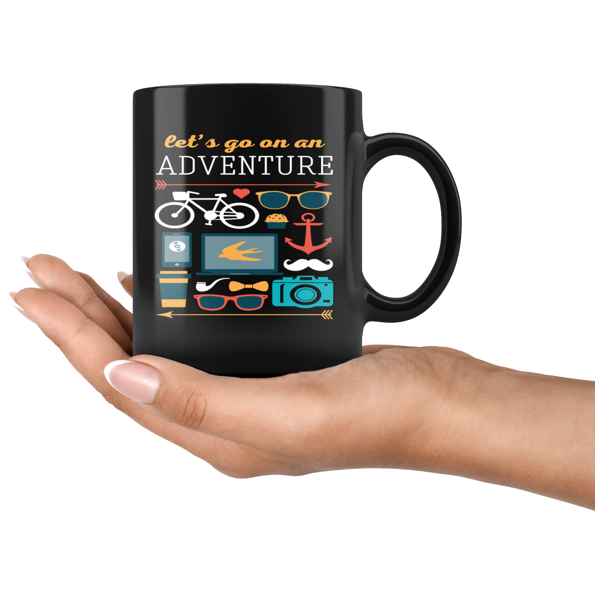 Traveler Coffee Mug Gift - Lets go on an adventure 11oz Black Traveler gift