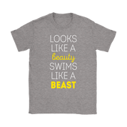 Swimming Looks like a beauty, swims like a beast Gift, Woman's tee, Unisex T-shirt, V-neck, Summer Apparel