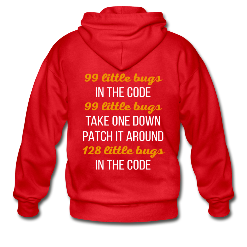 [SPOD] 99 little bugs in the code, 99 little bugs take one down patch it around, 128 little bugs in the code Unisex Zip Hoodie Programmers Gift - red