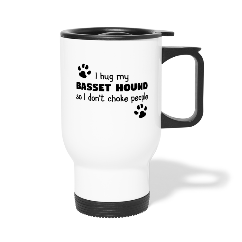 [SPOD] I Hug My Basset hound, 14oz Stainless Steel Coffee Mug, Basset hound Gift Personalized mug - white