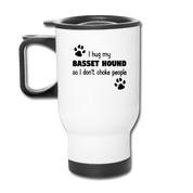 [SPOD] I Hug My Basset hound, 14oz Stainless Steel Coffee Mug, Basset hound Gift Personalized mug - white