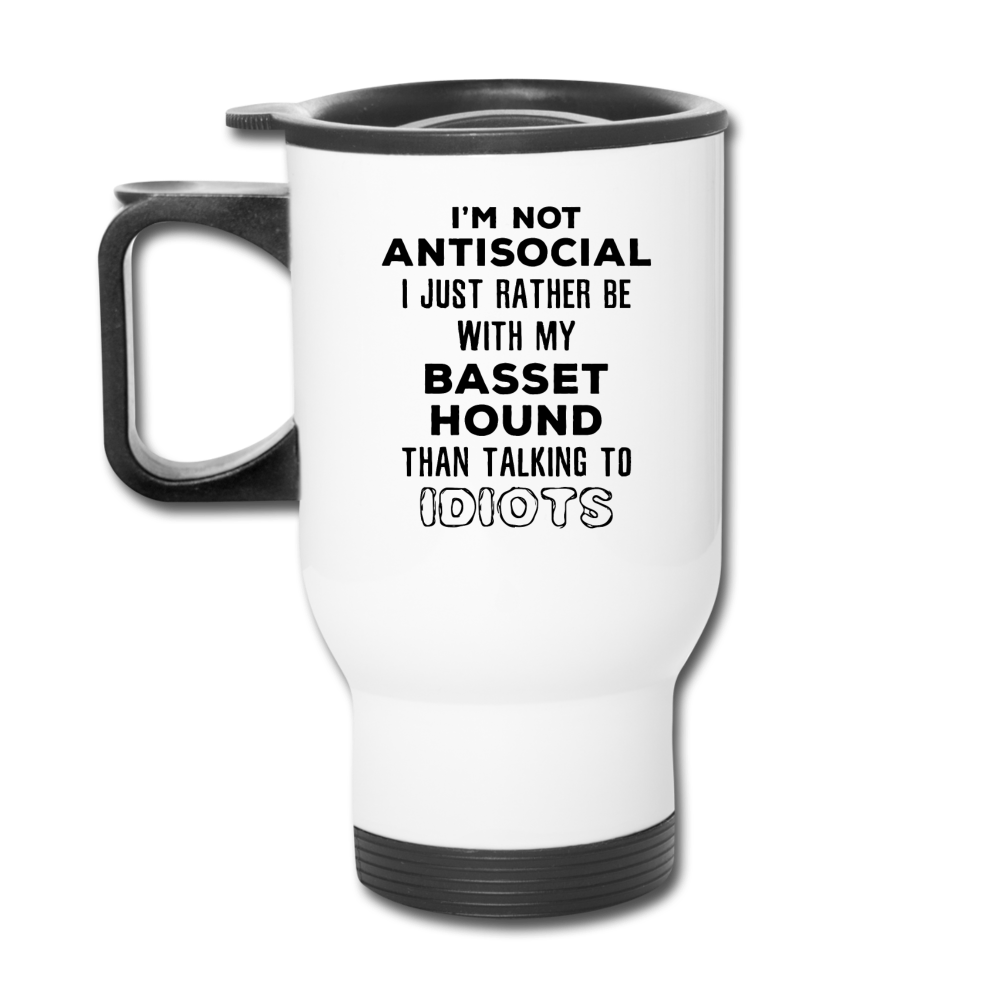 [SPOD] I'm Not Antisocial I Just Rather Be With My Basset Hound Than ..., 14oz Stainless Steel Coffee Mug, Basset Hound Gift Personalized mug - white