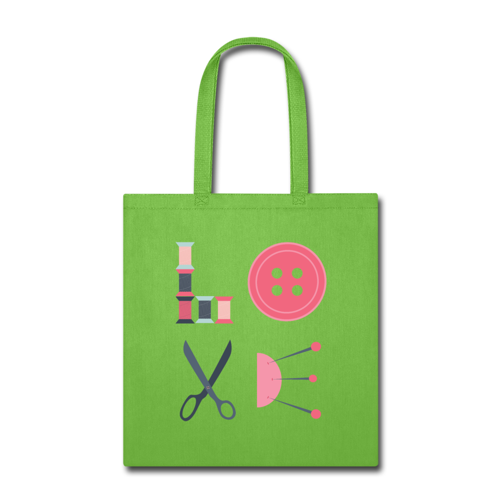 Sewing LOVE Cotton Tote Bag - lime green