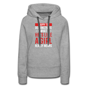 Happy to demonstrate what hits like a girl really means Women’s Premium Hoodie - heather grey
