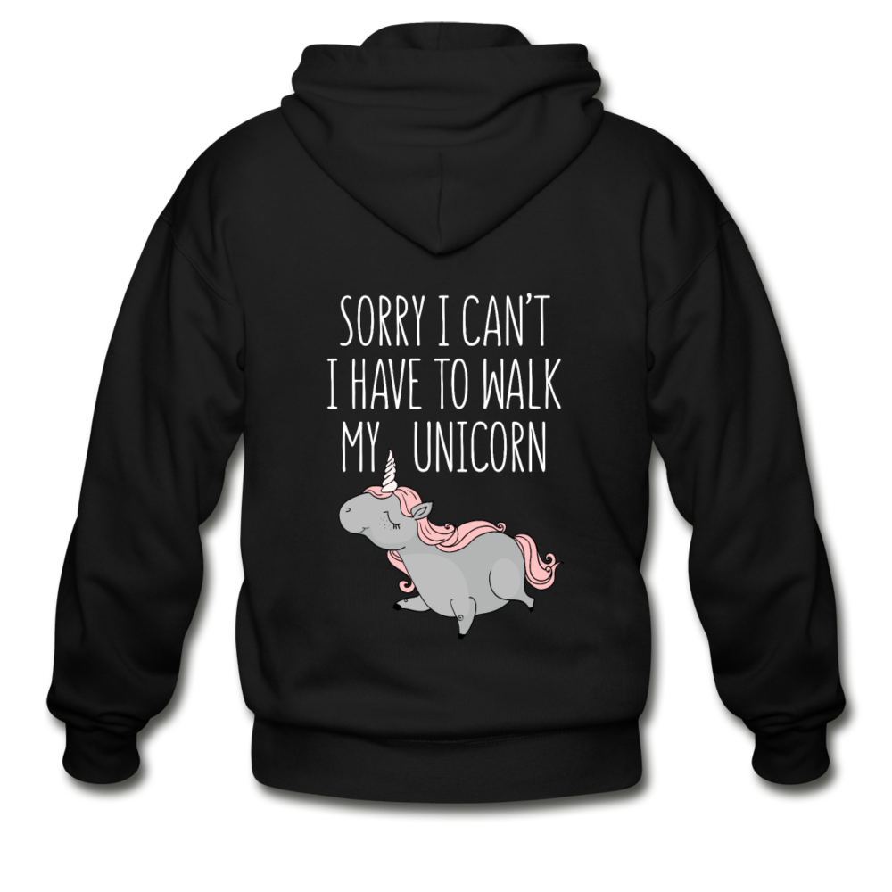 Sorry I can't, I have to walk my unicorn Unisex Zip Hoodie - black