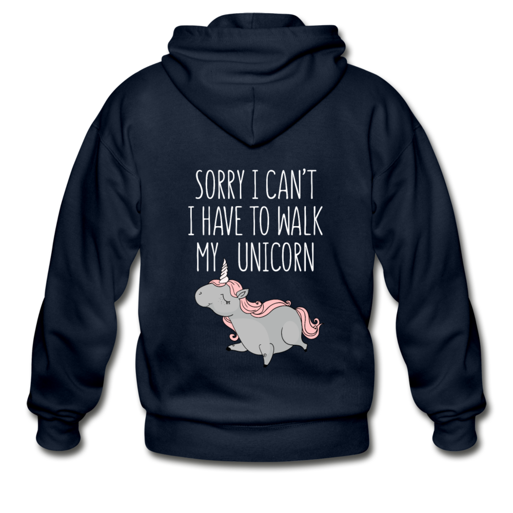 Sorry I can't, I have to walk my unicorn Unisex Zip Hoodie - navy