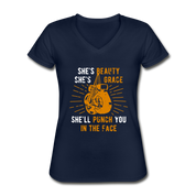 She's beauty, she's grace, she'll punch you in the face Women's V-Neck T-Shirt - navy