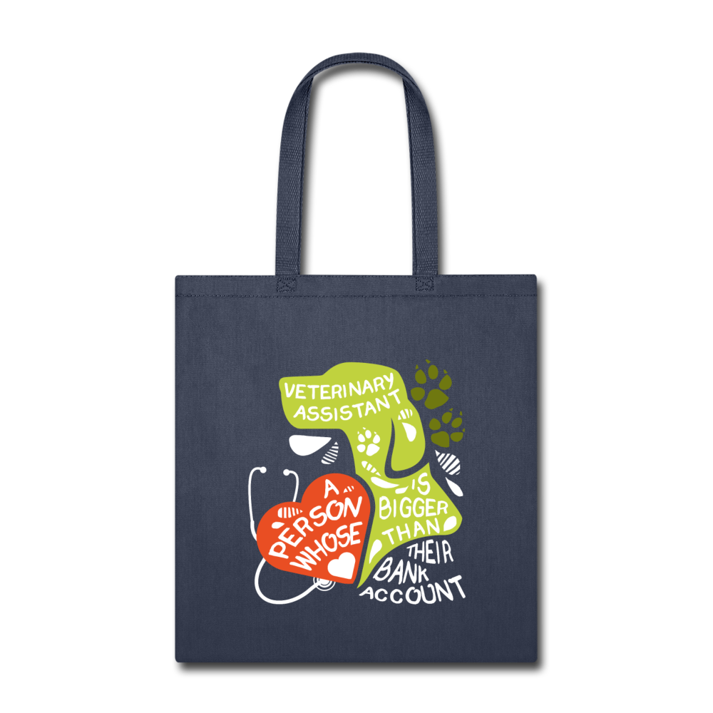 Veterinary Assistant Heart is bigger than his bank account Cotton Tote Bag - navy