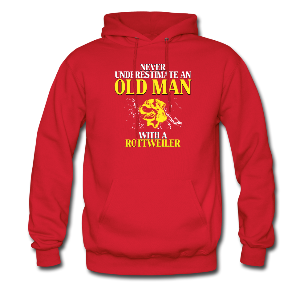 Never underestimate an old man with a Rottweiler Unisex Hoodie - red