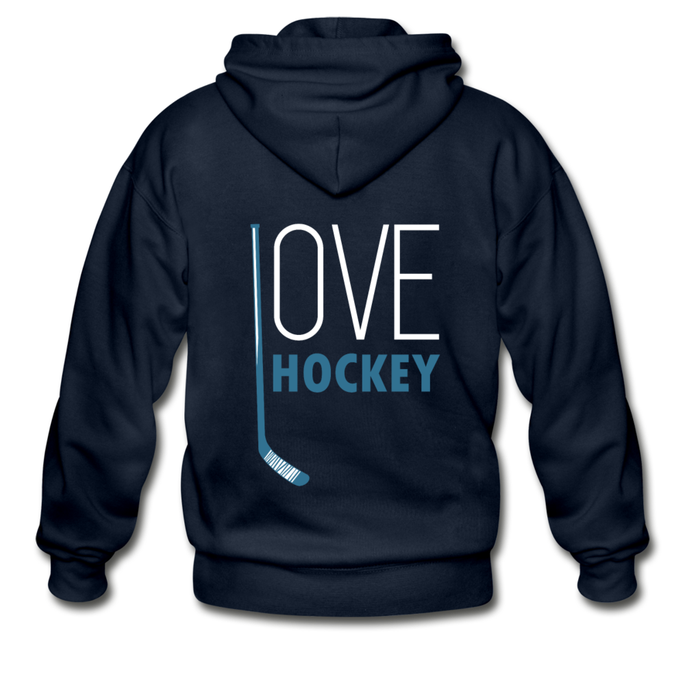 Love Hockey  Zip Hoodie - navy