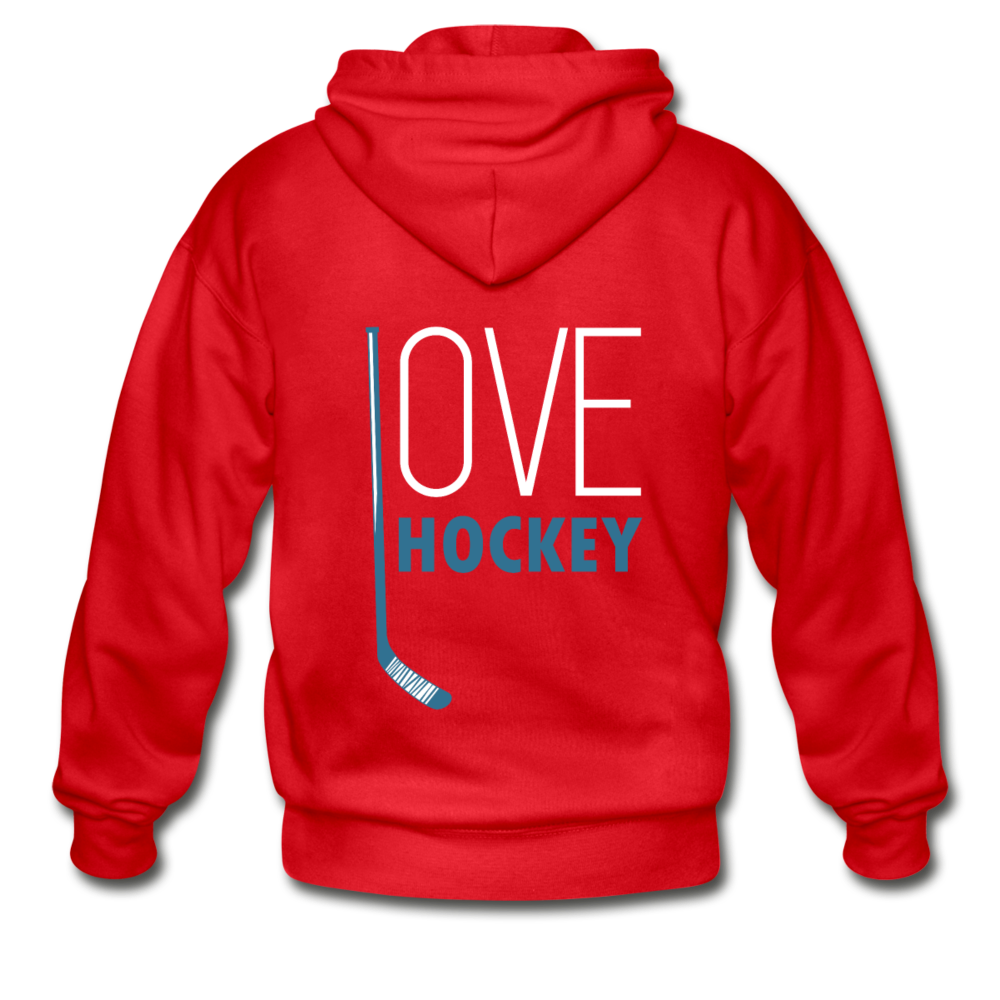 Love Hockey  Zip Hoodie - red