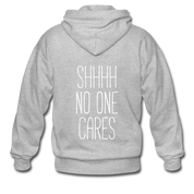 Shhh no one cares Gildan Heavy Blend Adult Zip Hoodie - heather gray