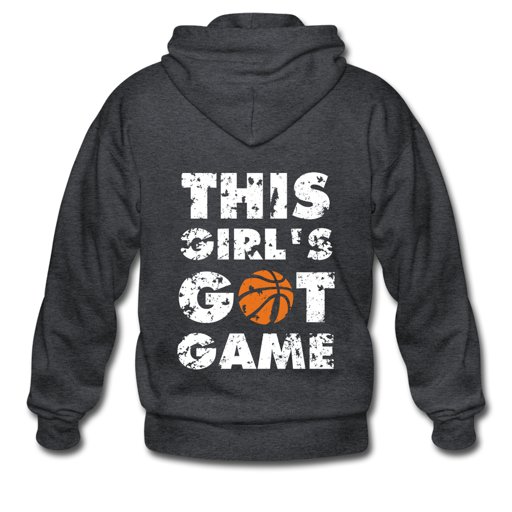 This girl's got game Gildan Heavy Blend Adult Zip Hoodie - deep heather