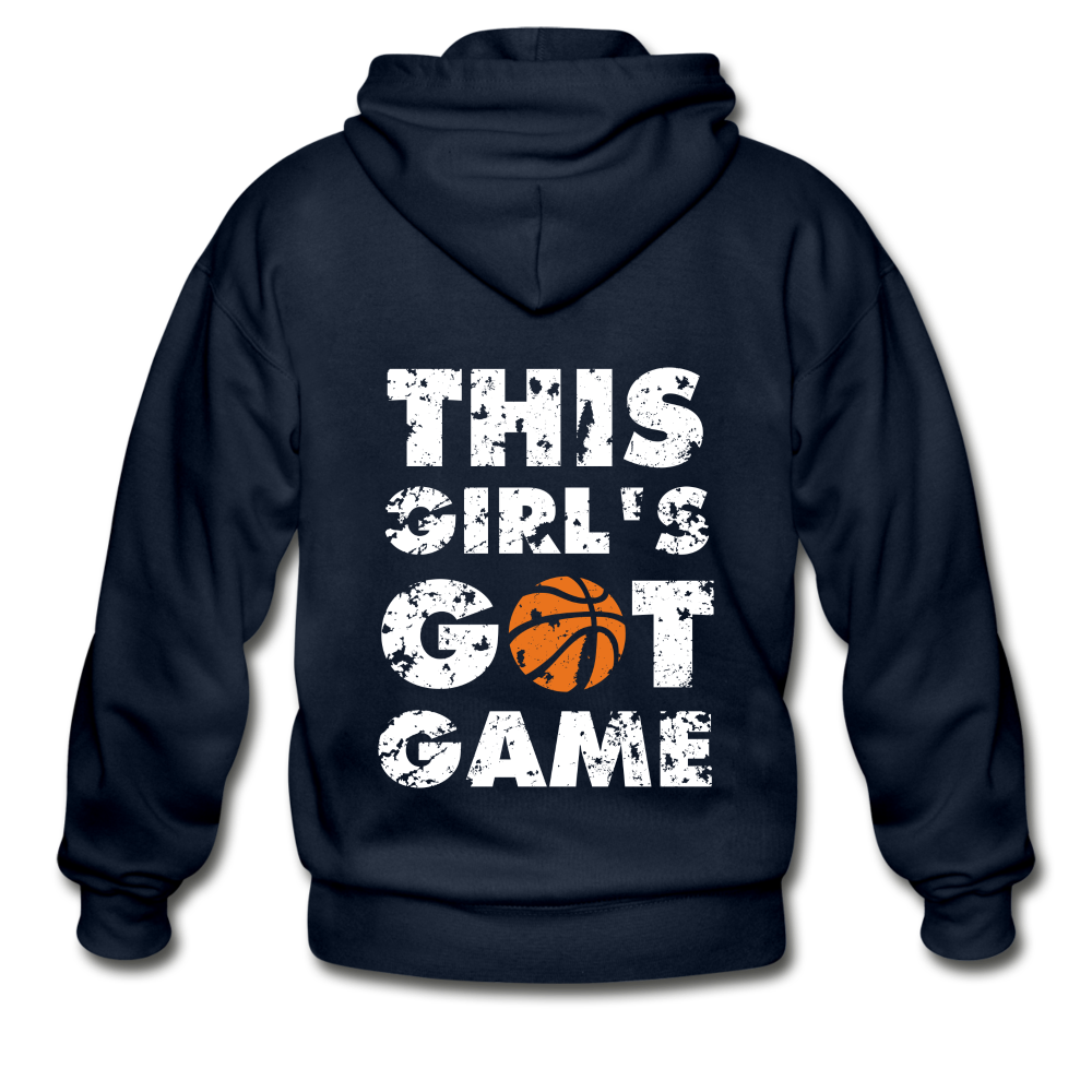 This girl's got game Gildan Heavy Blend Adult Zip Hoodie - navy