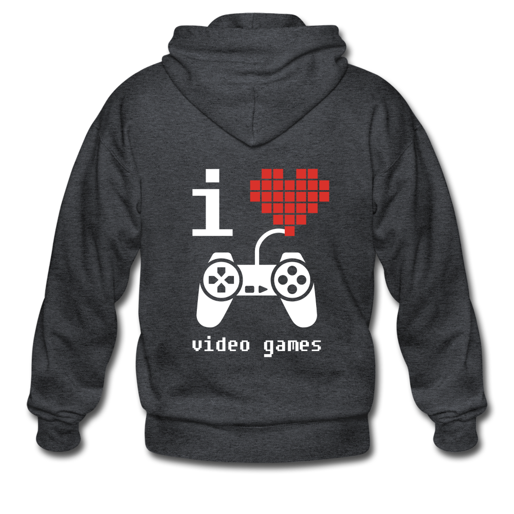 I love video games Gildan Heavy Blend Adult Zip Hoodie - deep heather