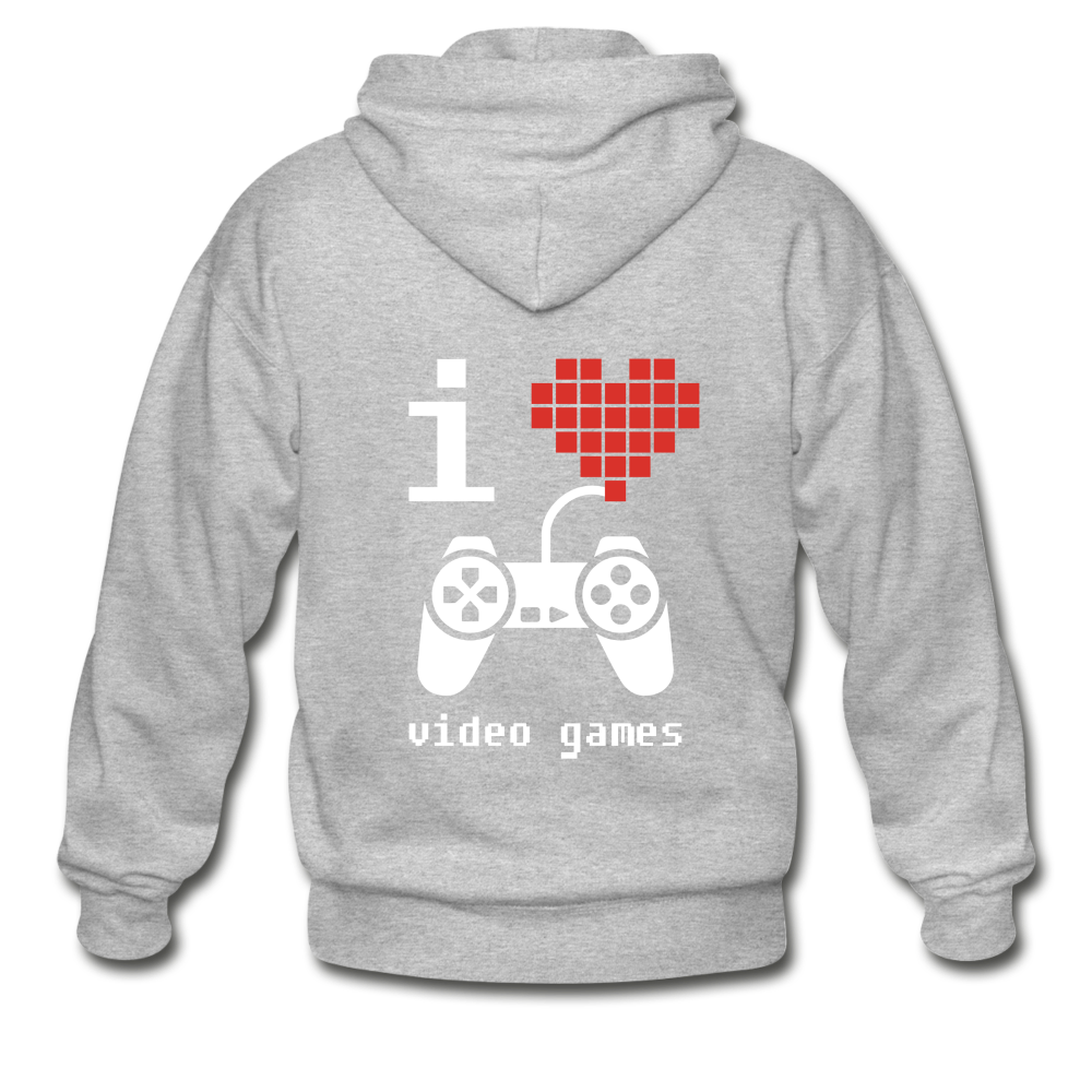 I love video games Gildan Heavy Blend Adult Zip Hoodie - heather gray