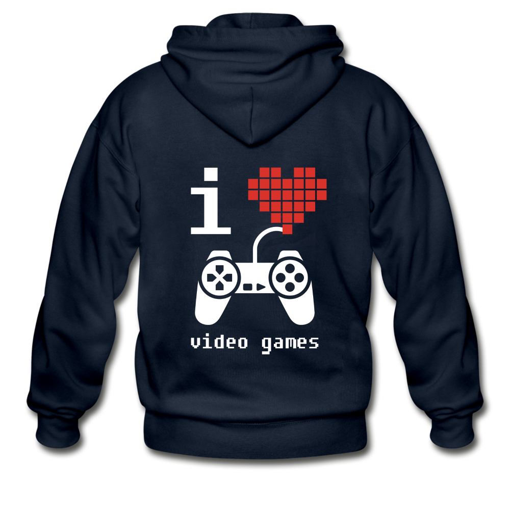 I love video games Gildan Heavy Blend Adult Zip Hoodie - navy