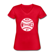 Where my pitches at Women's V-Neck T-Shirt - red