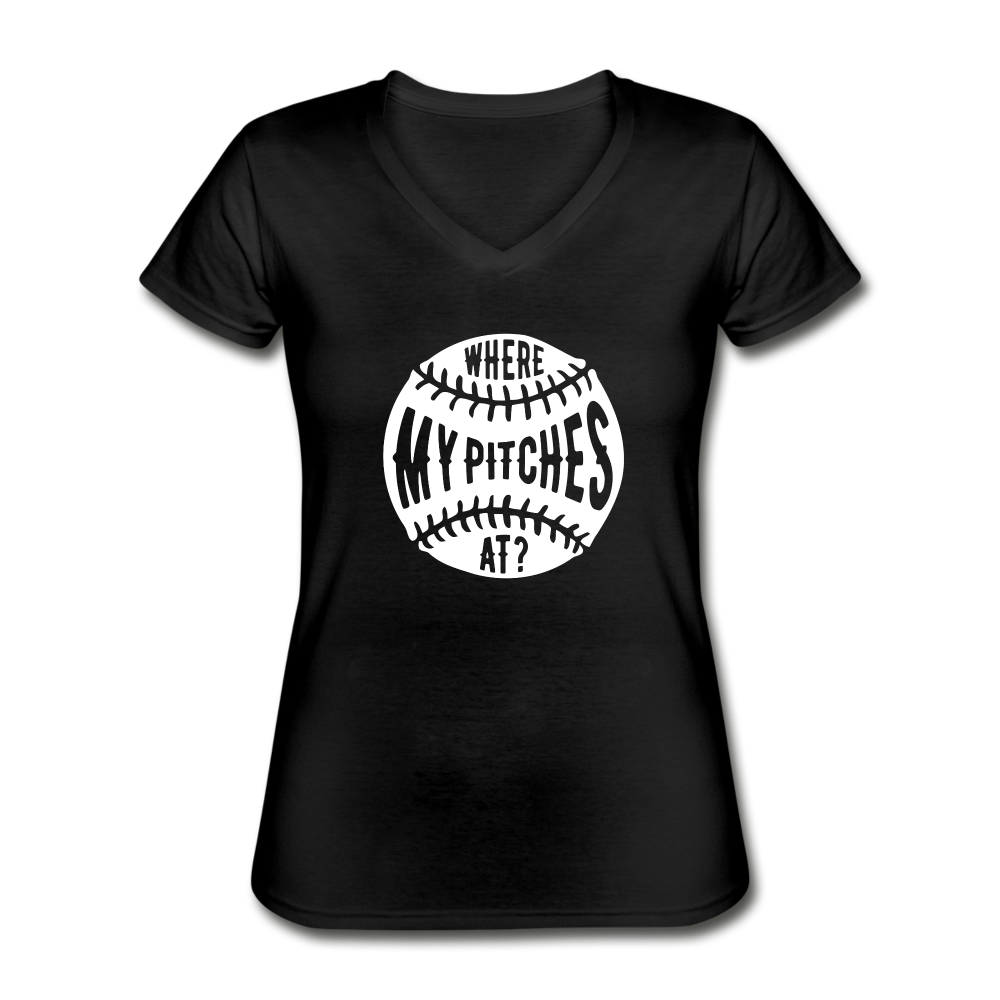 Where my pitches at Women's V-Neck T-Shirt - black