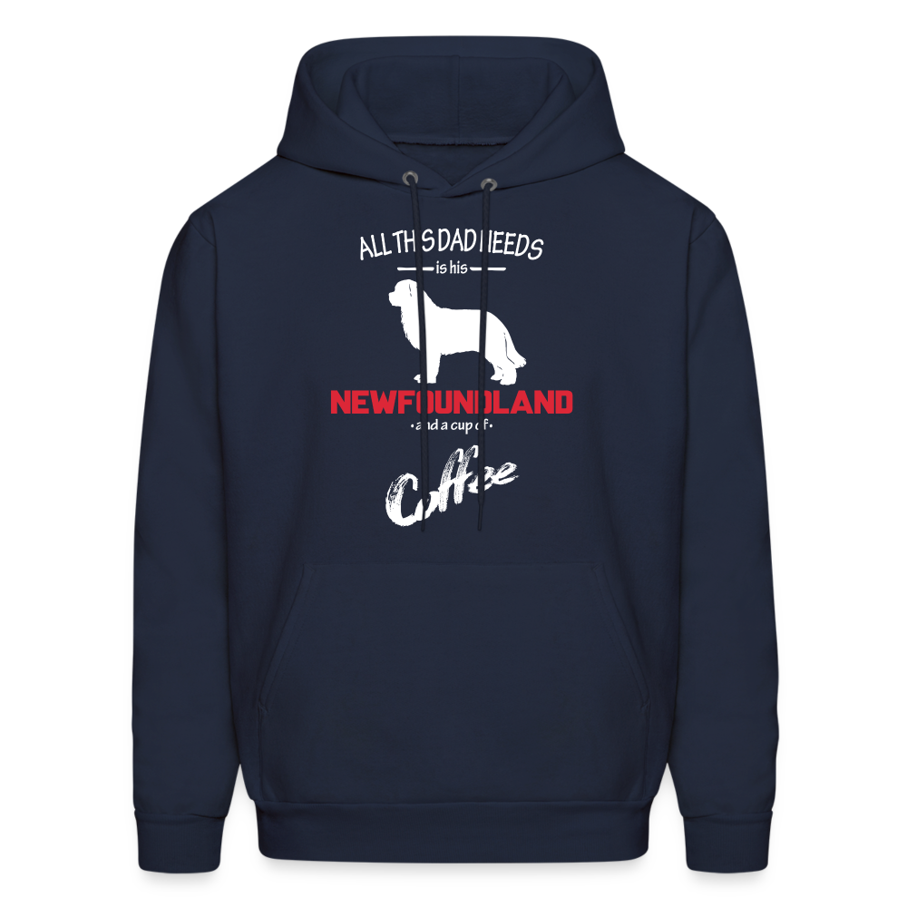 All this Dad needs is his Newfoundland and a cup of coffee Men's Hoodie - navy