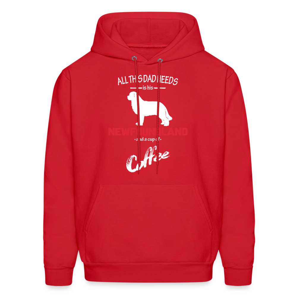 All this Dad needs is his Newfoundland and a cup of coffee Men's Hoodie - red