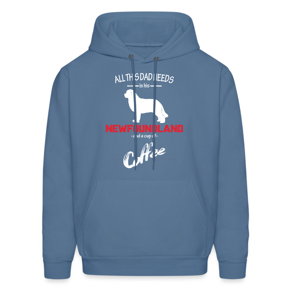All this Dad needs is his Newfoundland and a cup of coffee Men's Hoodie - denim blue