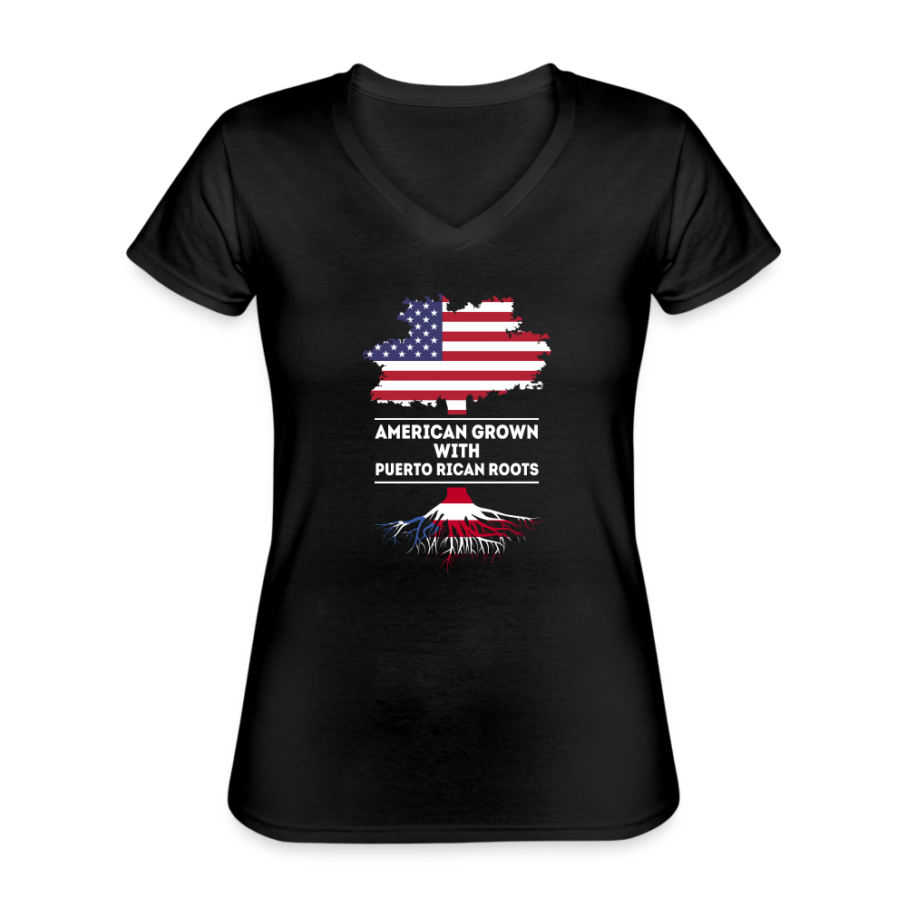 American Grown with italian and puerto rican roots Women's V-Neck T-Shirt - black
