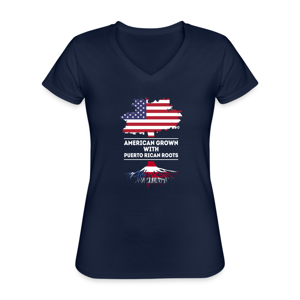 American Grown with italian and puerto rican roots Women's V-Neck T-Shirt - navy
