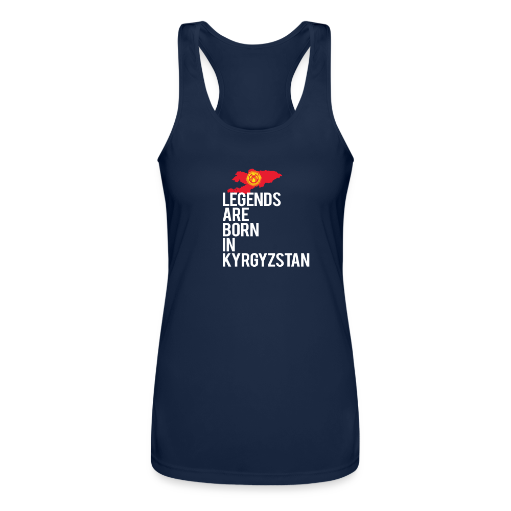 Legends are born in Kyrgyzstan Women’s Performance Racerback Tank Top - navy