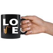 Saxophone LOVE Saxophone Gift, Christmas, Birthday Present for Saxophone enthusiast Black Mug