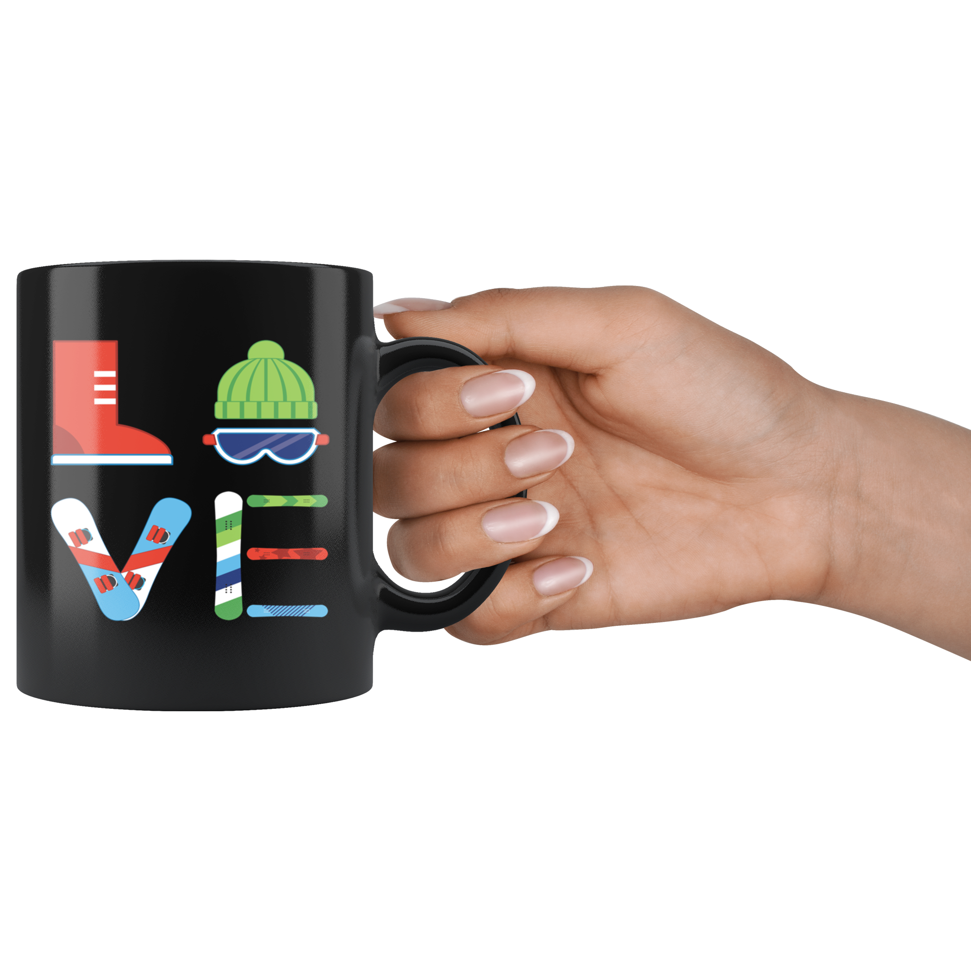 Snowboarding LOVE Snowboarding Gift, Christmas, Birthday Present for Snowboarding enthusiast Black Mug