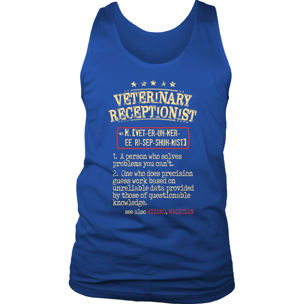 vet receptionist, Womans tank top, Racerback, Mens Tank top, Profession, Colleague gift, Coworker present, vet receptionist Gift