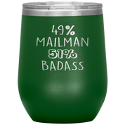 Mailman Gift, 49% Mailman, Badass, 12oz Tumbler, Travel mug, Coffee Tumbler, Present for Mailman Colleague